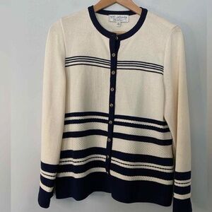 St. John Marie Gray Women's Navy and Tan Striped Cardigan